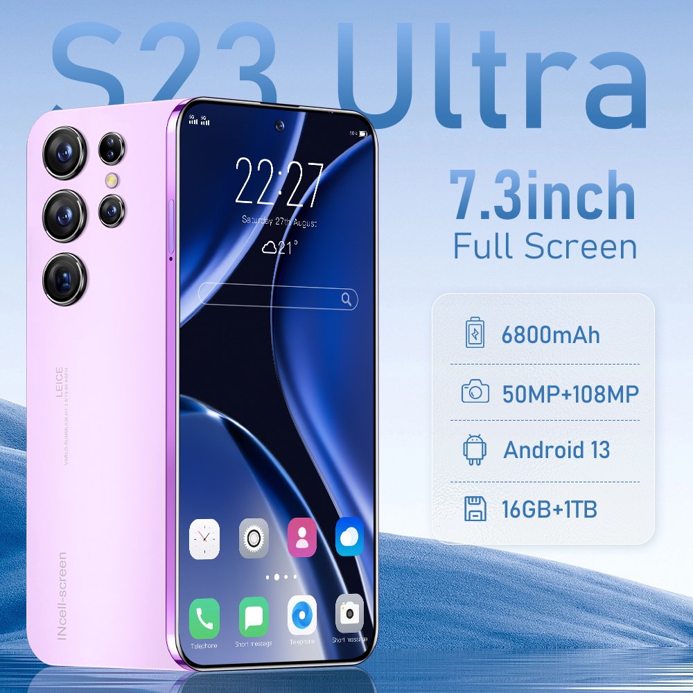 2023 New Original S23+ ultra global Unlock cell phone 3G 4G 5G Smartphone 7.3 inch Full display Cheap Big screen MobilePhones